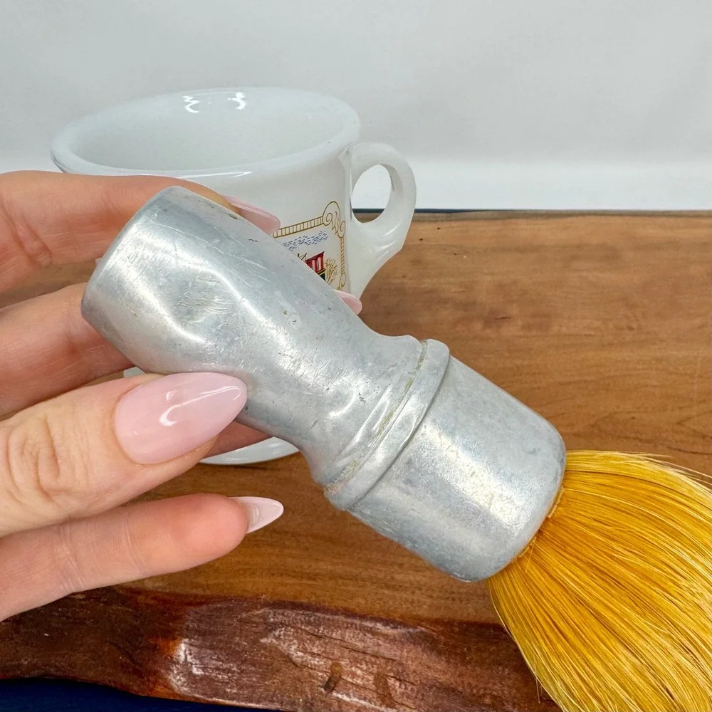 Vintage Avon Milk Glass Train Shaving Mug & Dubl Duck M-4 Aluminum Brush Set